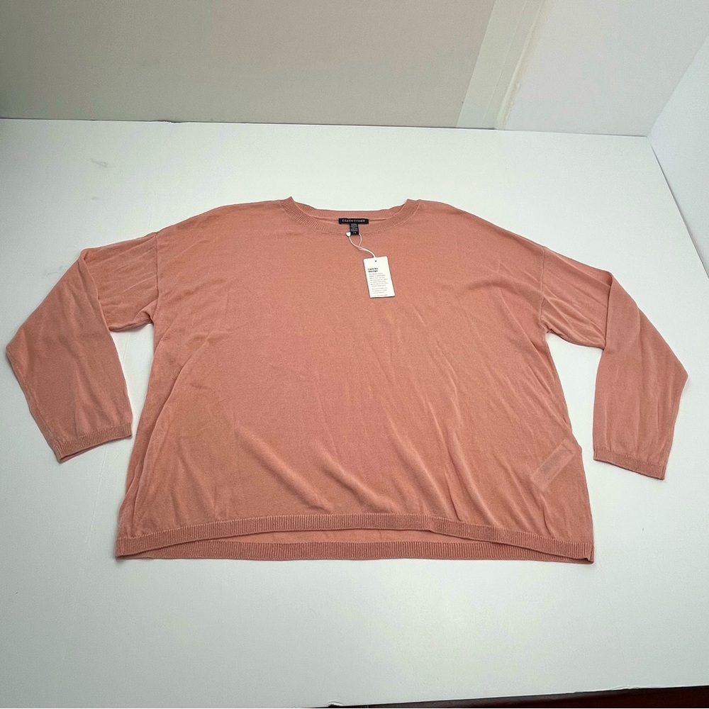 Eileen Fisher Pink‎ Featherweight Crew Neck Long Sleeve Pullover Size Large NEW
